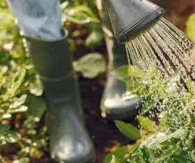 bottes de jardinier et arrosoir